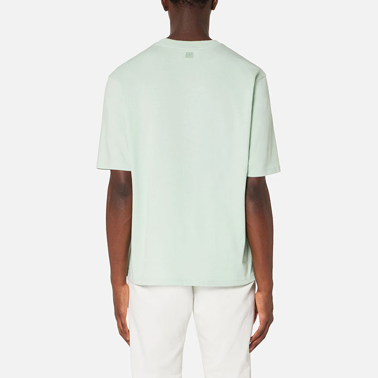 Shop AMI Paris SS22 Tee Logo Candy Heart Sulam Hijau Pudina Uniseks UTS002726-441