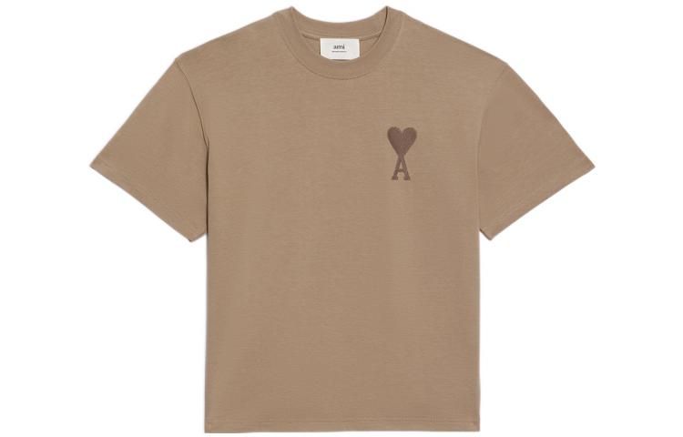 AMI PARIS SS22 Caramel Heart Logo Embroidered Crewneck Unisex T-Shirt. UTS002726-267