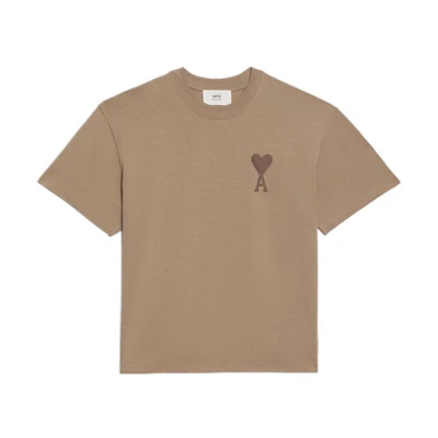 AMI PARIS SS22 Caramel Heart Logo Embroidered Crewneck Unisex T-Shirt. UTS002726-267