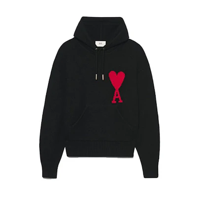 AMI PARIS SS22 Classic Ami de Coeur Heart Logo Hoodie Unisex Black Couples Wear UKS802-018009