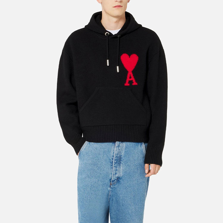 Shop AMI PARIS SS22 經典愛心圖案連帽衫 黑色 情侶款 男女皆適合 UKS802-018009
