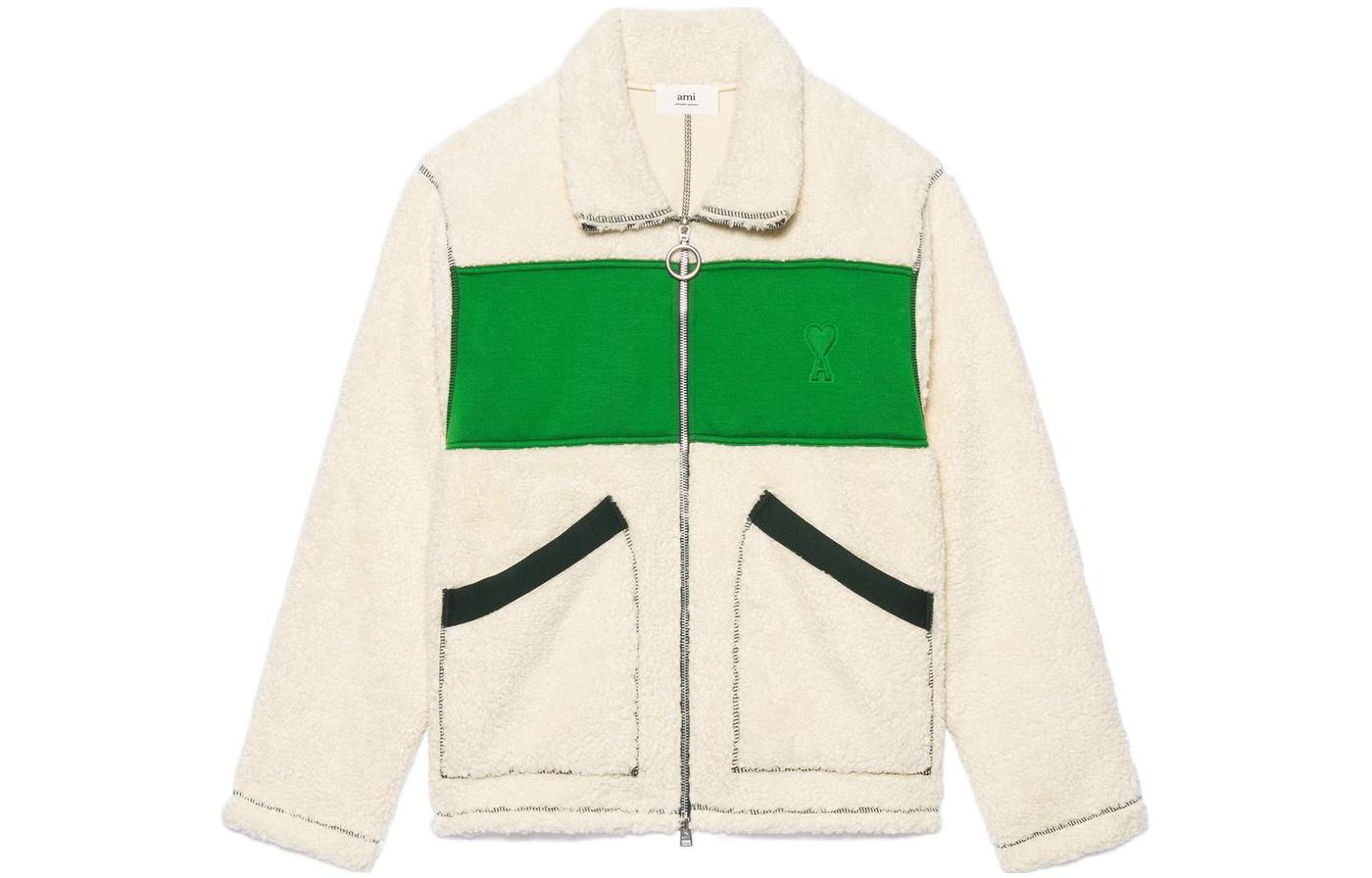 AMI PARIS SS22 Colorblock Zip Jacket - Green HJK003-757153