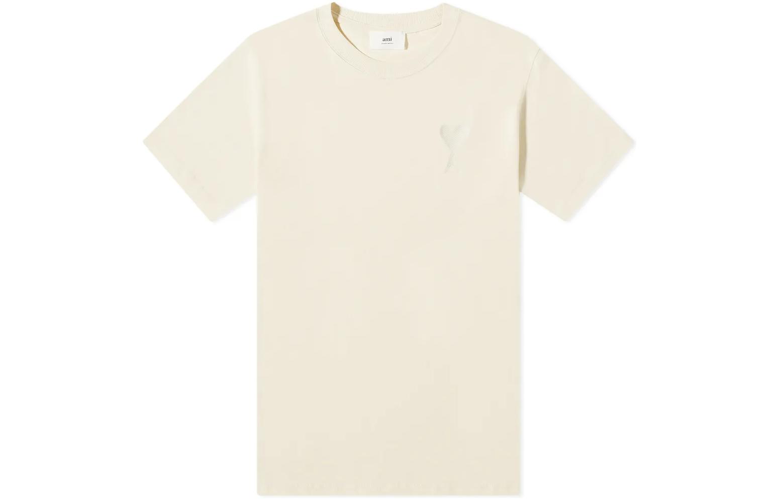 Order AMI PARIS SS22 Baju T-Shirt Crewneck Logo Sulaman Unisex Putih Pudar UTS002726-150