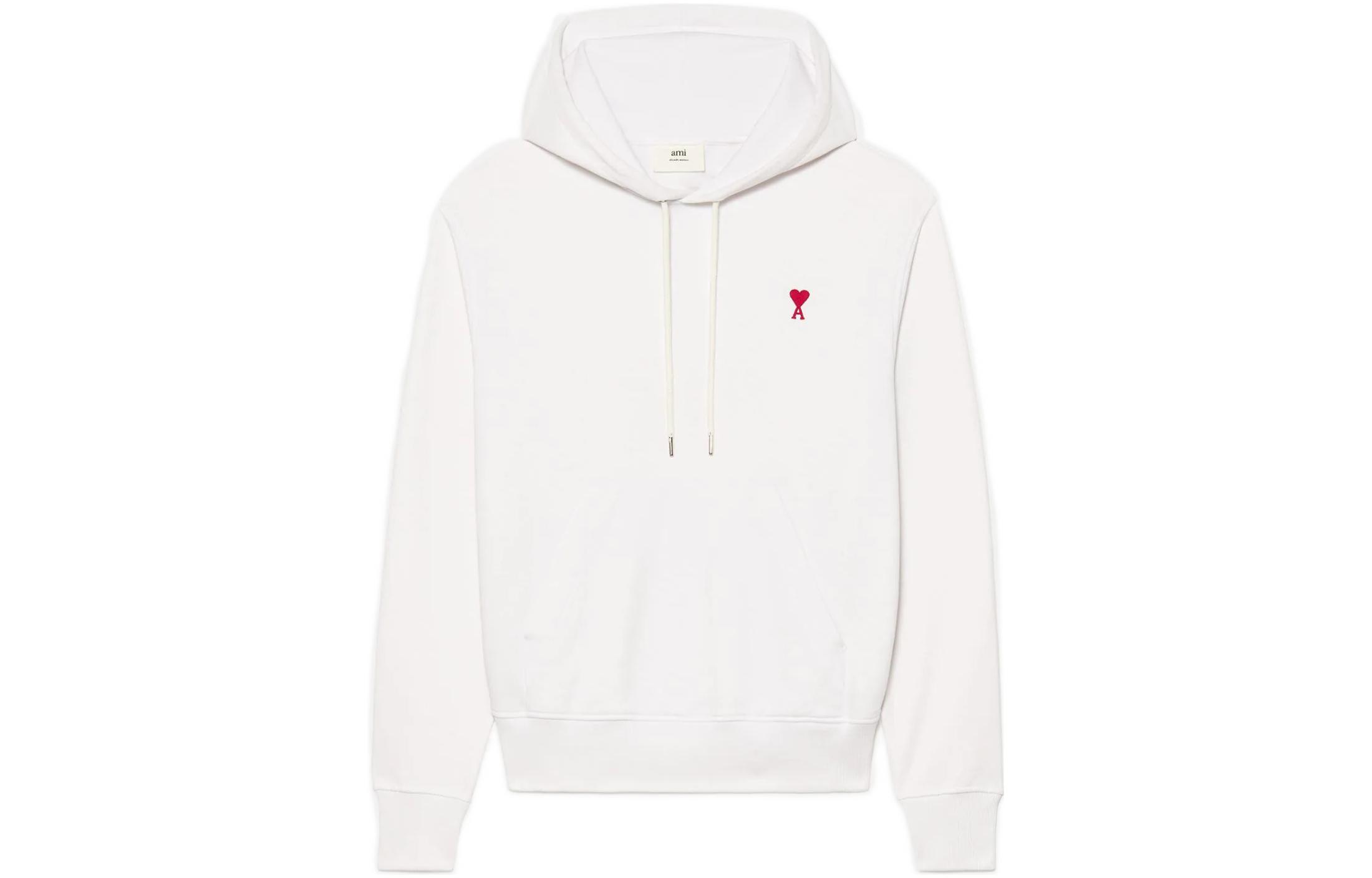 AMI PARIS SS22 Embroidered Logo White Hoodie Unisex Couple's Sweatshirt USE200730-100