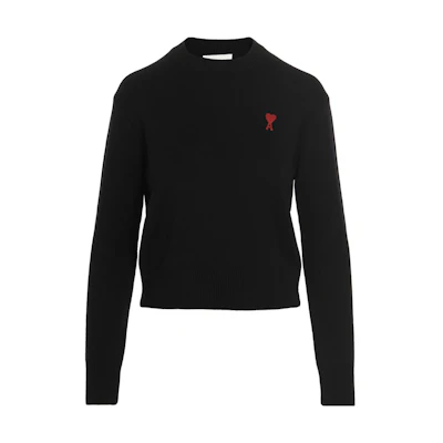 AMI Paris SS22 Geometric Logo Wool Pullover Sweater Men’s Black. BFFKS001-001001
