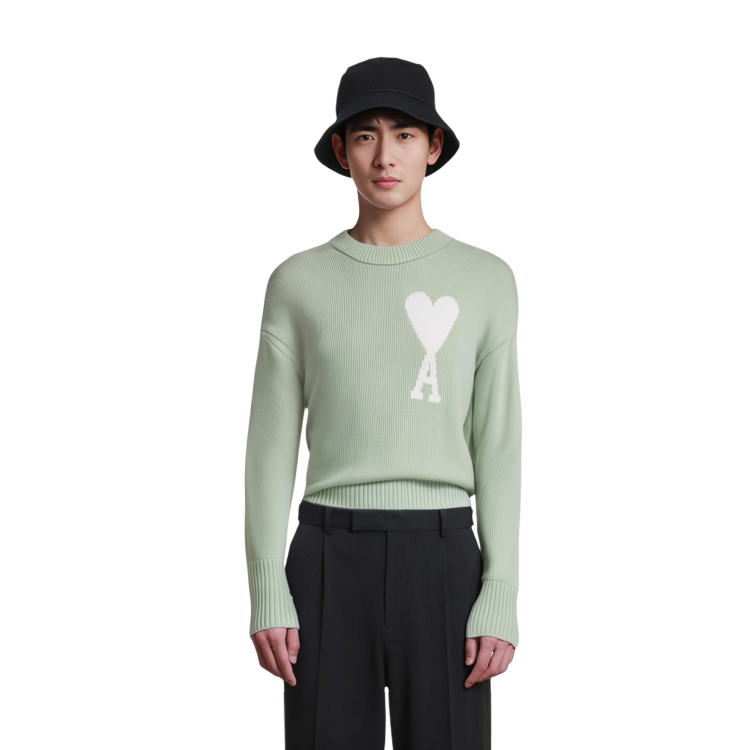 Purchase AMI Paris SS22 綠色愛心Logo情侶款圓領毛衣 男女適穿款式 UKS003016-444