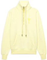 AMI Paris SS22 Half-Zip Pullover Hoodie with Logo Heart Design Yellow . USW502-747703 AMI Paris SS22 Half-Zip Pullover Hoodie with Logo Heart Design Yellow . USW502-747703