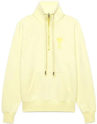 아미 파리 SS22 로고 하트 디자인 옐로우 하프집 풀오버 후디. USW502-747703 Buy 아미 파리 SS22 로고 하트 디자인 옐로우 하프집 풀오버 후디. USW502-747703