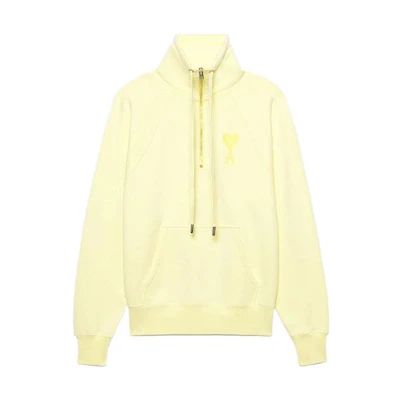 AMI Paris SS22 Half-Zip Pullover Hoodie with Logo Heart Design Yellow . USW502-747703