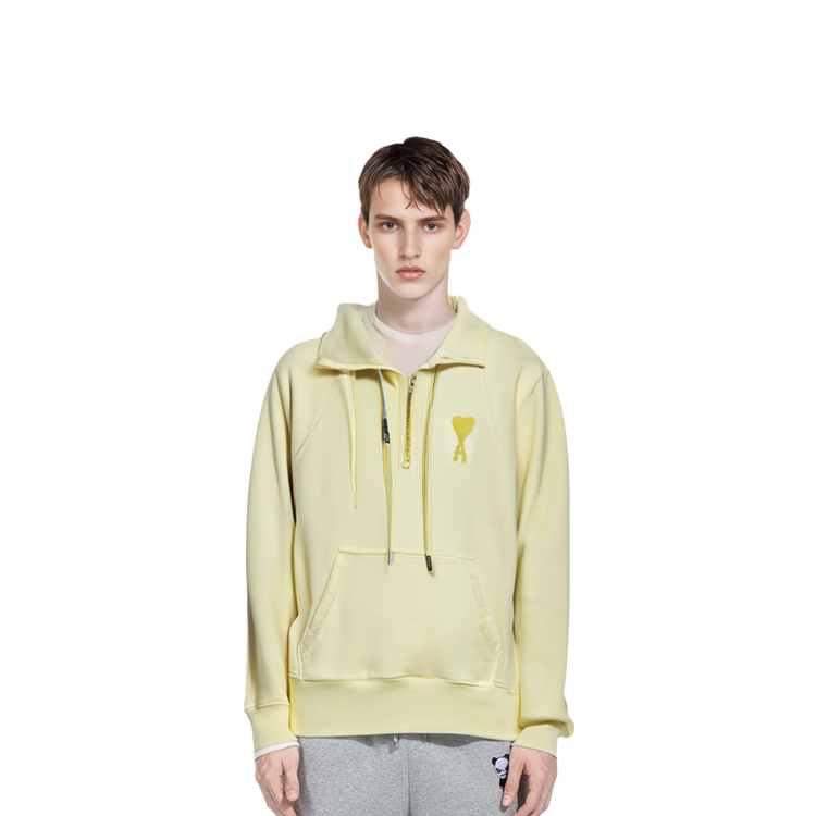 Purchase 아미 파리 SS22 로고 하트 디자인 옐로우 하프집 풀오버 후디. USW502-747703