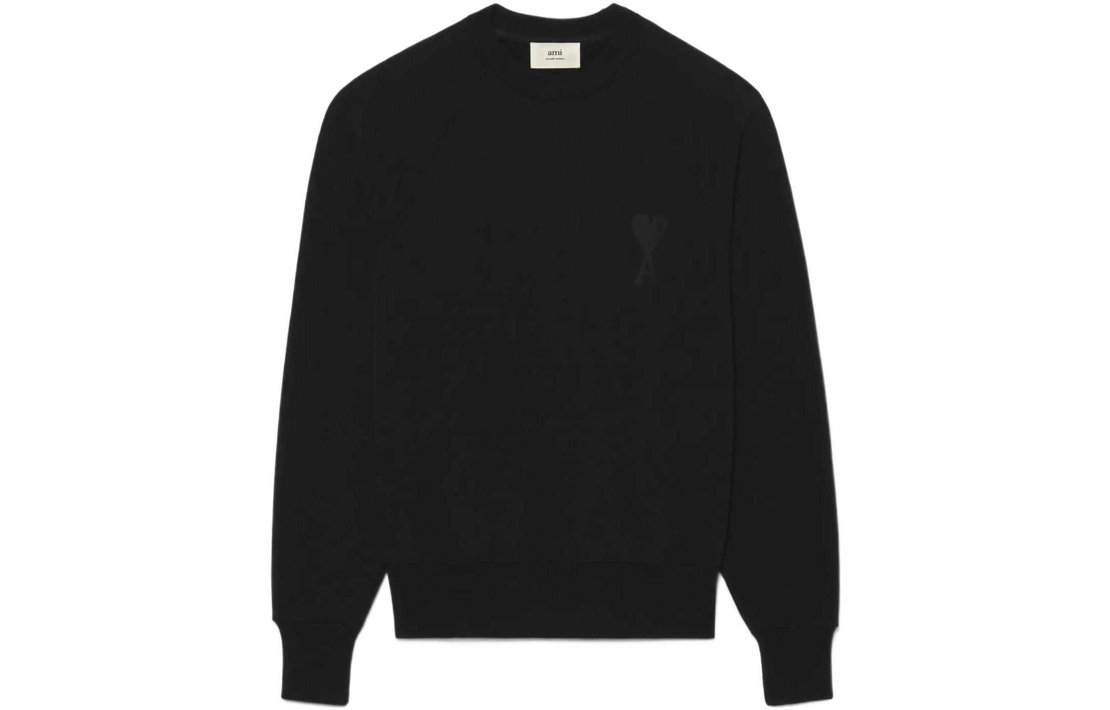 AMI PARIS SS22 Heart Logo Embroidered Crewneck Sweatshirt Black Unisex Fashion USW002-747001