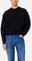 Shop AMI PARIS SS22 Heart Logo Embroidered Crewneck Sweatshirt Black Unisex Fashion USW002-747001