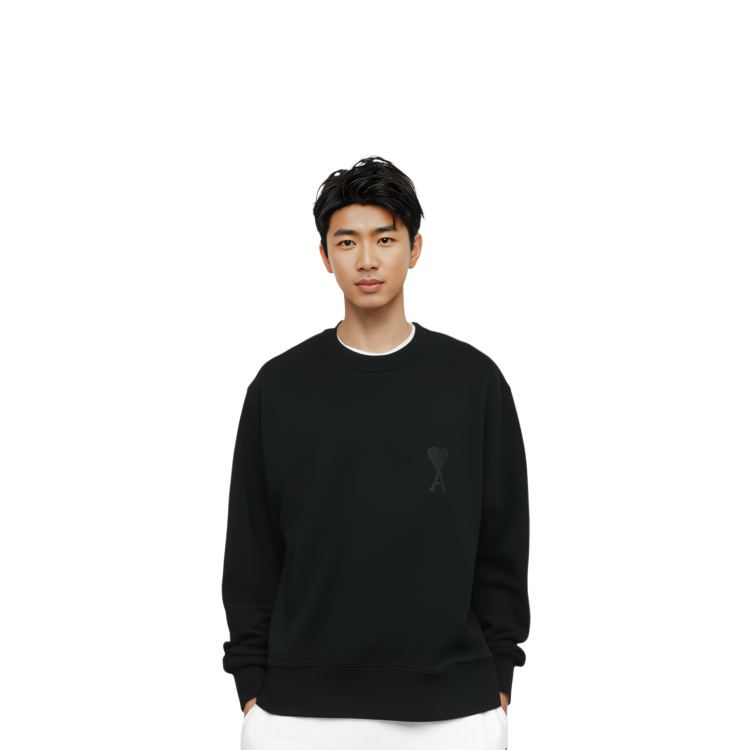 Details for AMI PARIS SS22 心形標誌刺繡圓領衛衣 黑色 男女時尚 USW002-747001