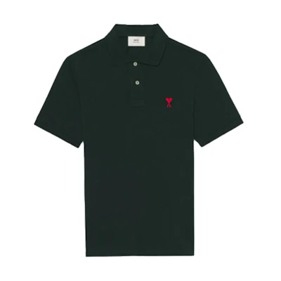 AMI Paris SS22 Heart Logo Embroidered Green Polo Shirt for Men. HPL001760-311