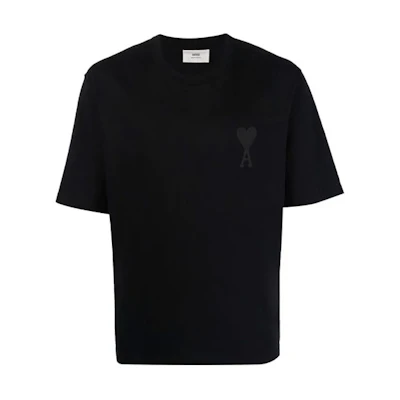 AMI PARIS SS22 Heart Logo Embroidered Unisex Black Short Sleeve T-Shirt. UTS002726-001