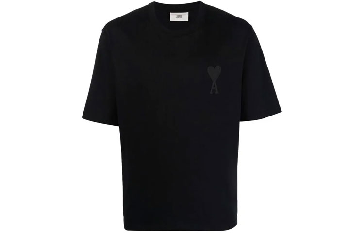 Order AMI PARIS SS22 Baju Hitam Unisex Logo Hati Sulam Lengan Pendek. UTS002726-001