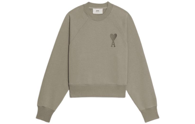 AMI Paris SS22 Heart Logo Embroidered Unisex Brown Pullover Sweatshirt. USW002747-267