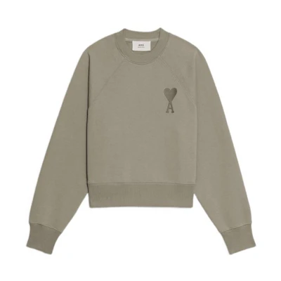 AMI Paris SS22 Heart Logo Embroidered Unisex Brown Pullover Sweatshirt. USW002747-267