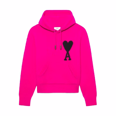 AMI Paris SS22 Heart Logo Hoodie Pink Unisex Couple Sweatshirt. UKS802-018629