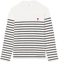 AMI Paris SS22 Heart Logo Knit Long Sleeve T-Shirt Black White Stripes Mens. UTS300072-101 AMI Paris SS22 Heart Logo Knit Long Sleeve T-Shirt Black White Stripes Mens. UTS300072-101