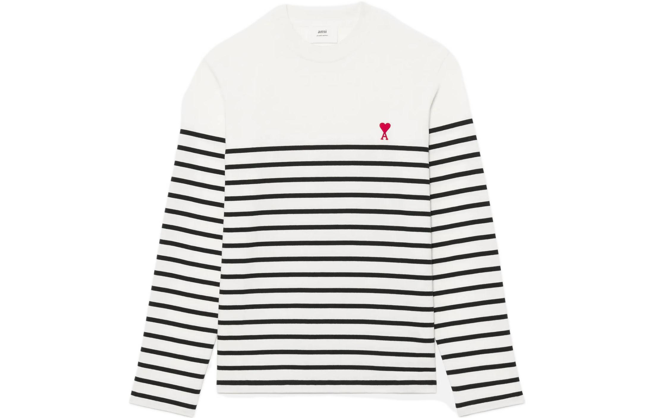 Order AMI Paris SS22 心形标志条纹长袖针织衫 黑白 男款。 UTS300072-101