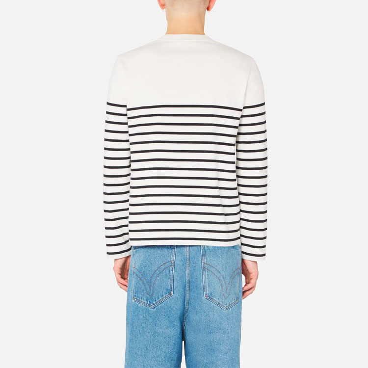 Shop AMI Paris SS22 心形标志条纹长袖针织衫 黑白 男款。 UTS300072-101