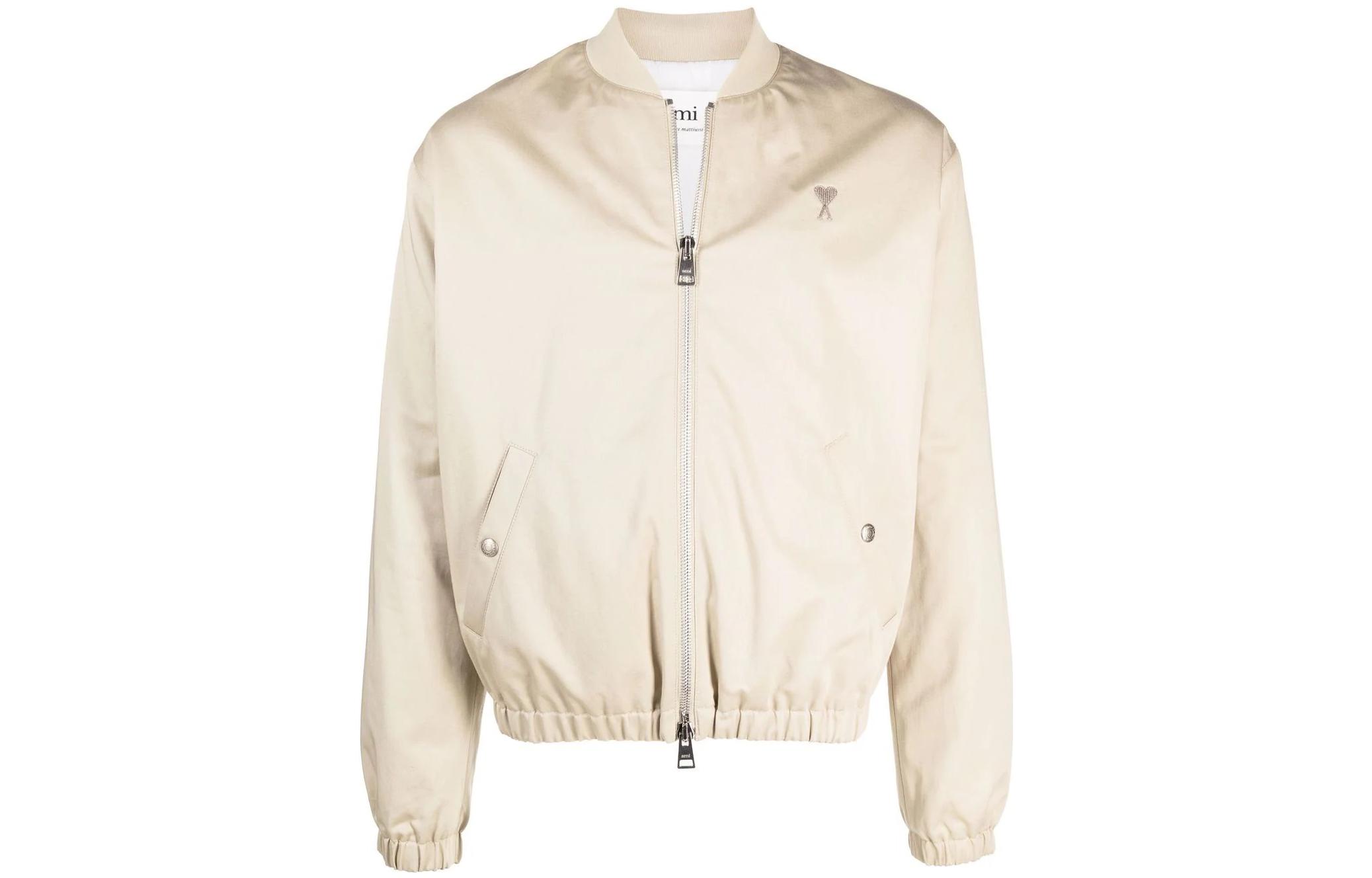 AMI PARIS SS22 Light Brown Heart Logo Embroidered Bomber Jacket HJK023481-250