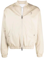 AMI PARIS SS22 Light Brown Heart Logo Embroidered Bomber Jacket HJK023481-250 AMI PARIS SS22 Light Brown Heart Logo Embroidered Bomber Jacket HJK023481-250