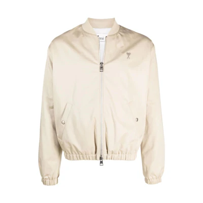 AMI PARIS SS22 Light Brown Heart Logo Embroidered Bomber Jacket HJK023481-250