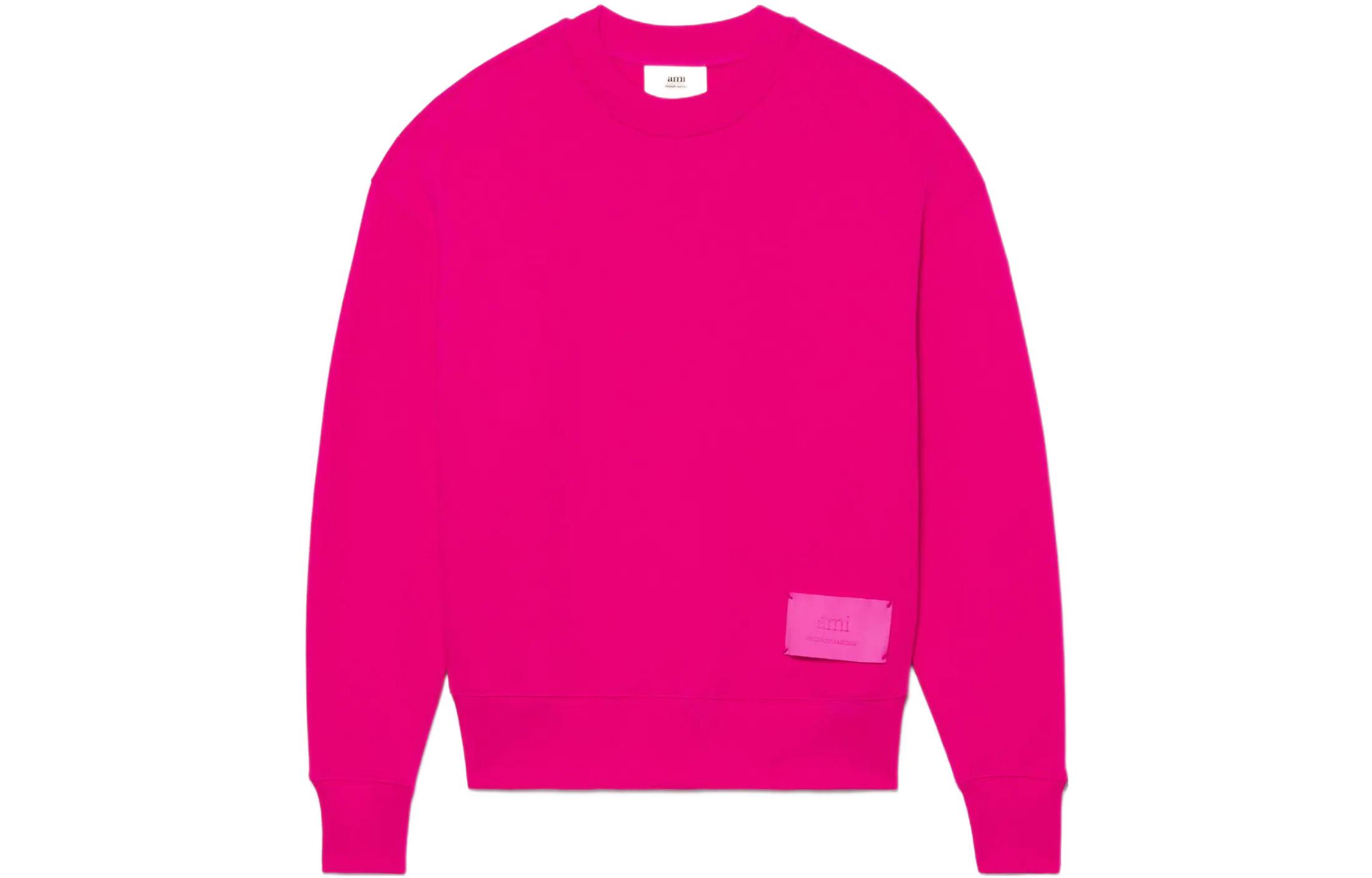 AMI PARIS SS22 Logo Crewneck Sweatshirt Pink Unisex Couple Wear USW006-749618
