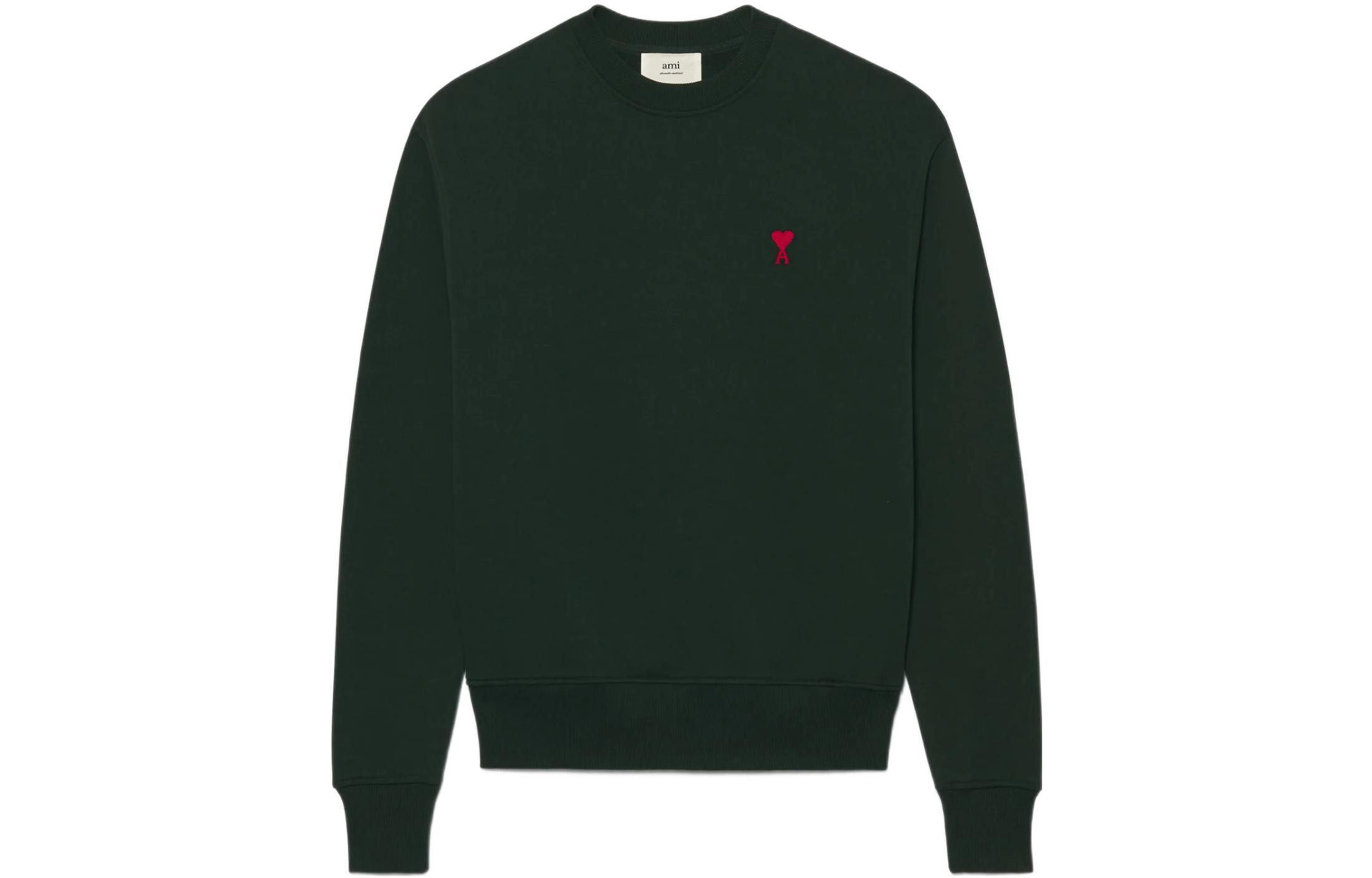 AMI PARIS SS22 Logo Embroidered Pullover Sweatshirt Unisex Green Couples Wear USW001730311