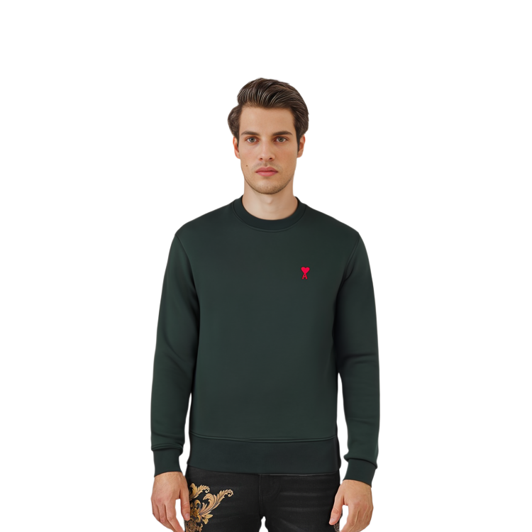 AMI PARIS SS22 Logo Embroidered Pullover Sweatshirt Unisex Green Couples Wear USW001730311 圖 6