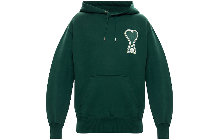 AMI PARIS SS22 Logo Heart-Print Pullover Hoodie Unisex Green A20HJ057747-300