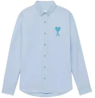AMI PARIS SS22 Logo Heart Candy Color Pleated Shirt Unisex Long Sleeve Blue HSH124480-450 AMI PARIS SS22 Logo Heart Candy Color Pleated Shirt Unisex Long Sleeve Blue HSH124480-450