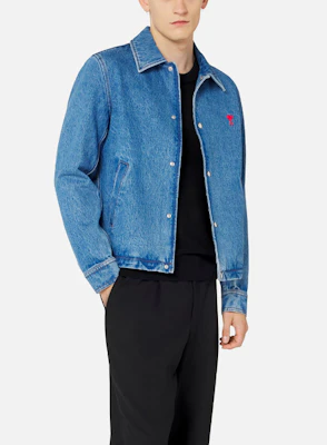 AMI PARIS SS22 心形刺绣标志水洗牛仔夹克 男女同款 蓝色 HJK205603-448 Shop AMI PARIS SS22 心形刺绣标志水洗牛仔夹克 男女同款 蓝色 HJK205603-448
