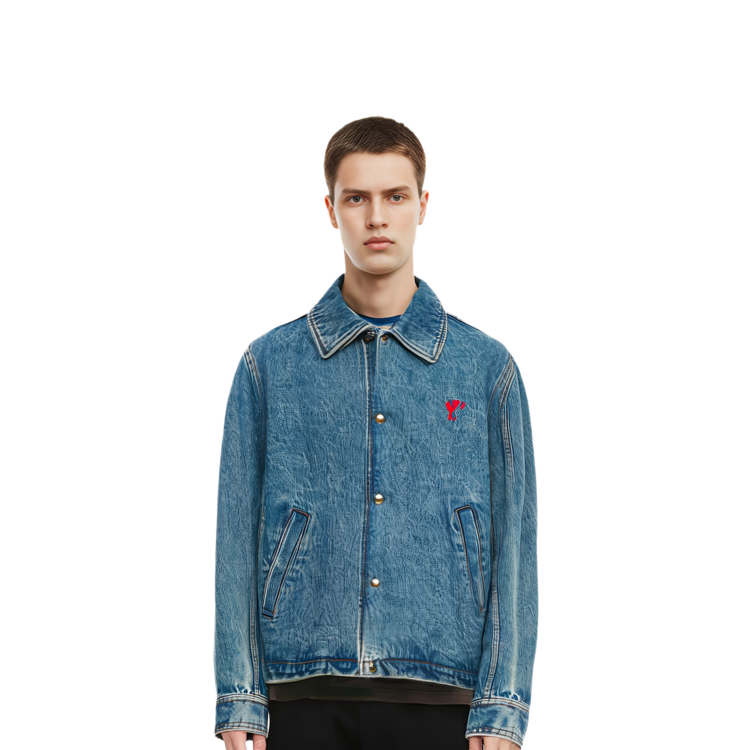 Details for AMI PARIS SS22 心形刺绣标志水洗牛仔夹克 男女同款 蓝色 HJK205603-448