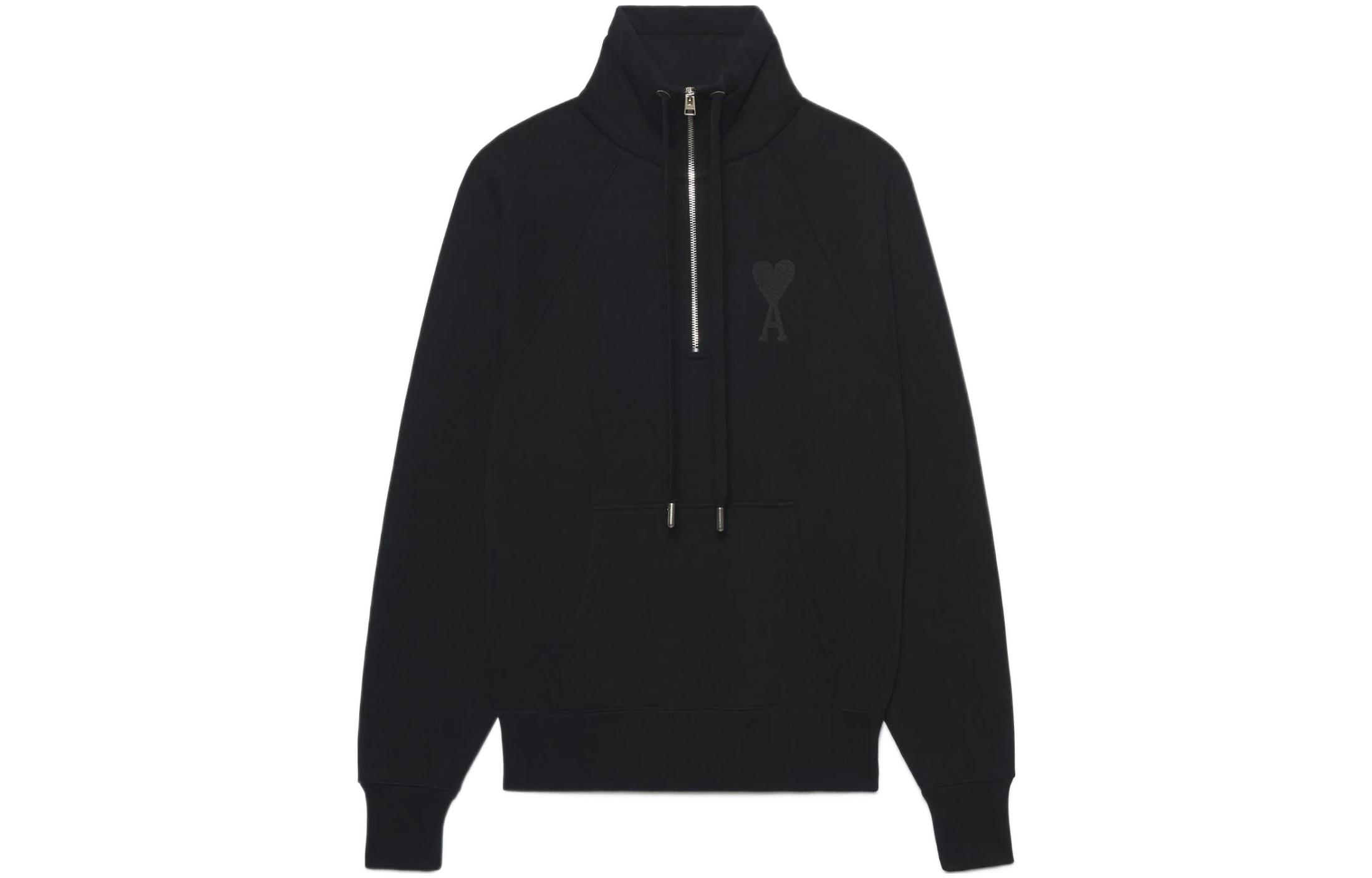 Order AMI Paris SS22 Logo 愛心拉鍊套頭外套 黑色毛衣。 USW502-747001