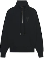 Order AMI Paris SS22 Logo 愛心拉鍊套頭外套 黑色毛衣。 USW502-747001