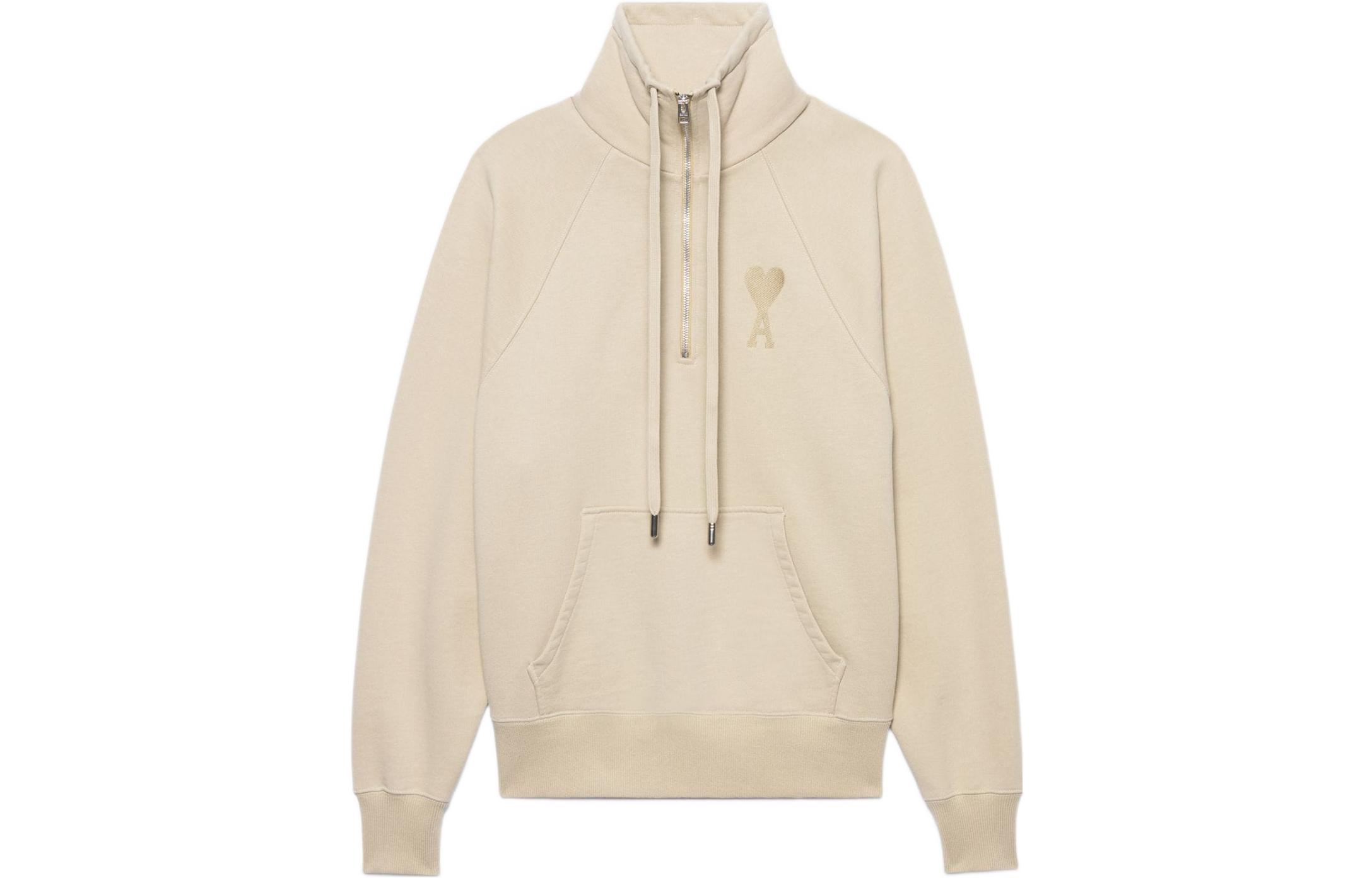 AMI PARIS SS22 Logo Heart Hoodie Oatmeal Color USW502-747250