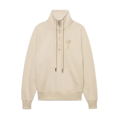 AMI PARIS SS22 Logo Heart Hoodie Oatmeal Color USW502-747250