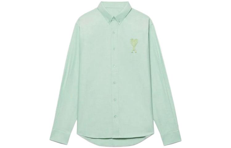 AMI Paris SS22 Logo Heart Mint Green Long Sleeve Shirt Unisex HSH124480-441