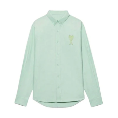 AMI Paris SS22 Logo Heart Mint Green Long Sleeve Shirt Unisex HSH124480-441