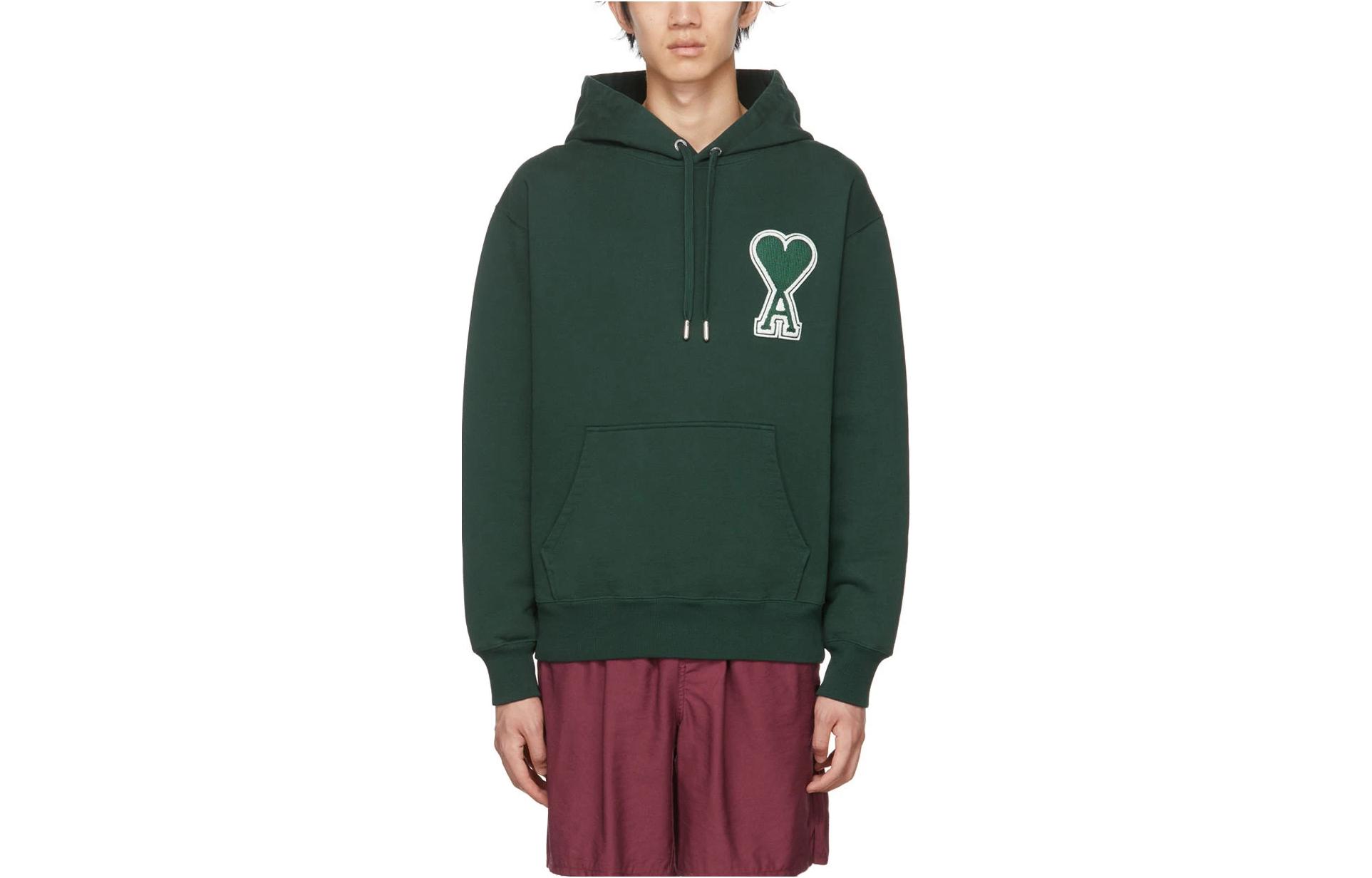 AMI Paris SS22 Logo Heart Print Pullover Sweatshirt Unisex - Dark Green. SPEUSW211747-311