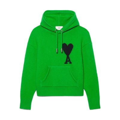AMI Paris SS22 Logo Heart Pullover Hoodie Green - Unisex Couples Style. UKS802-018313