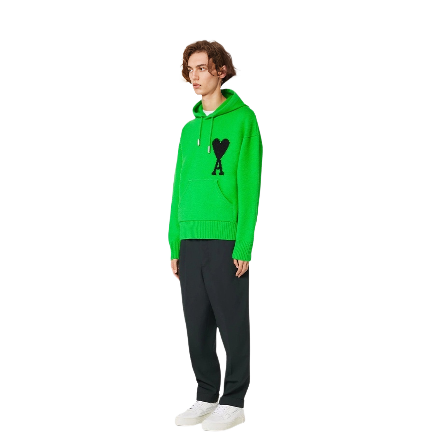 AMI Paris SS22 Logo Heart Pullover Hoodie Green - Unisex Couples Style. UKS802-018313 圖 3