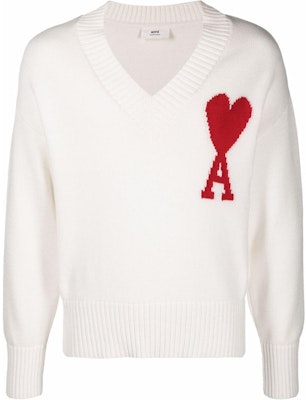 아미 파리 SS22 로고 하트 브이넥 풀오버 스웨터 화이트 UKS203016102 Buy 아미 파리 SS22 로고 하트 브이넥 풀오버 스웨터 화이트 UKS203016102