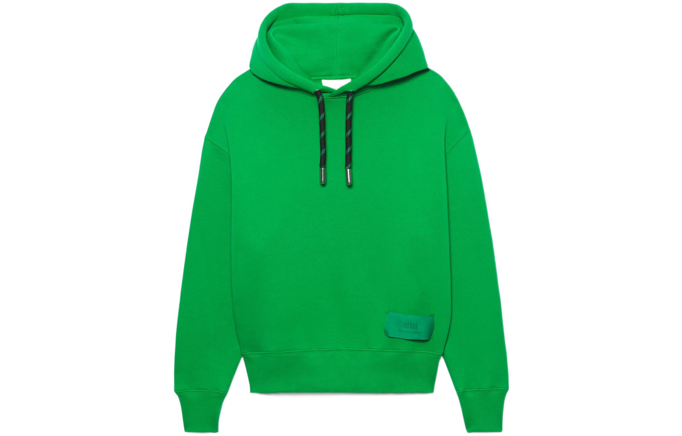 AMI PARIS SS22 Logo Patch Green Hoodie Unisex Pullover Casual Wear USW206-749300