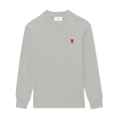 AMI PARIS SS22 Logo Patch Grey Long Sleeve Sweatshirt Men. UTS200-701-055