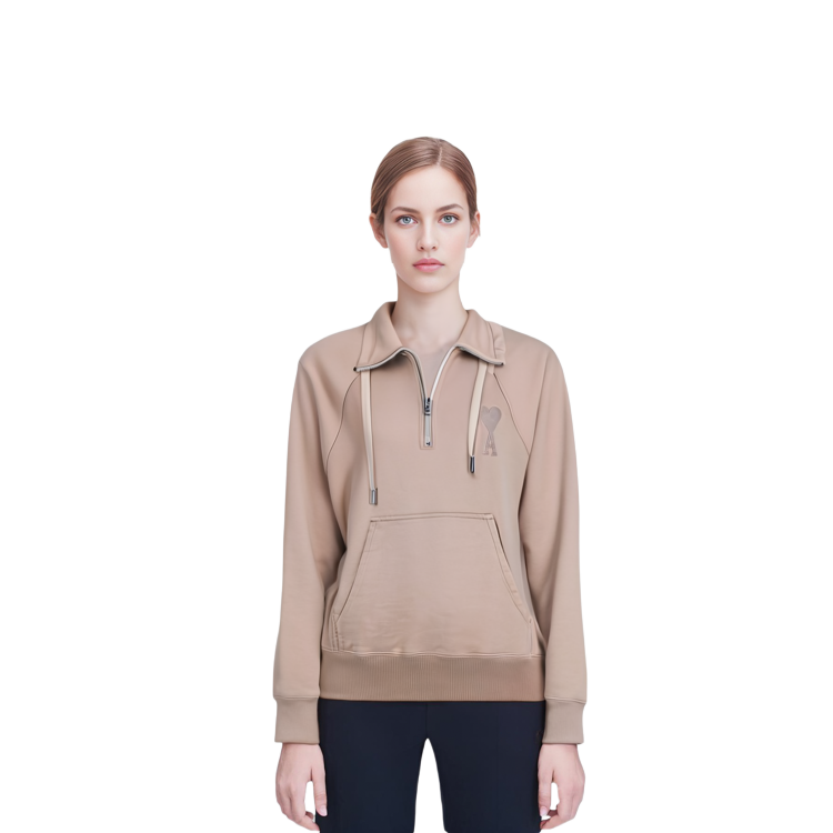 Sizing AMI Paris SS22 Logo印字拉鍊休閒運動上衣 米色 男女款 USW502747-267