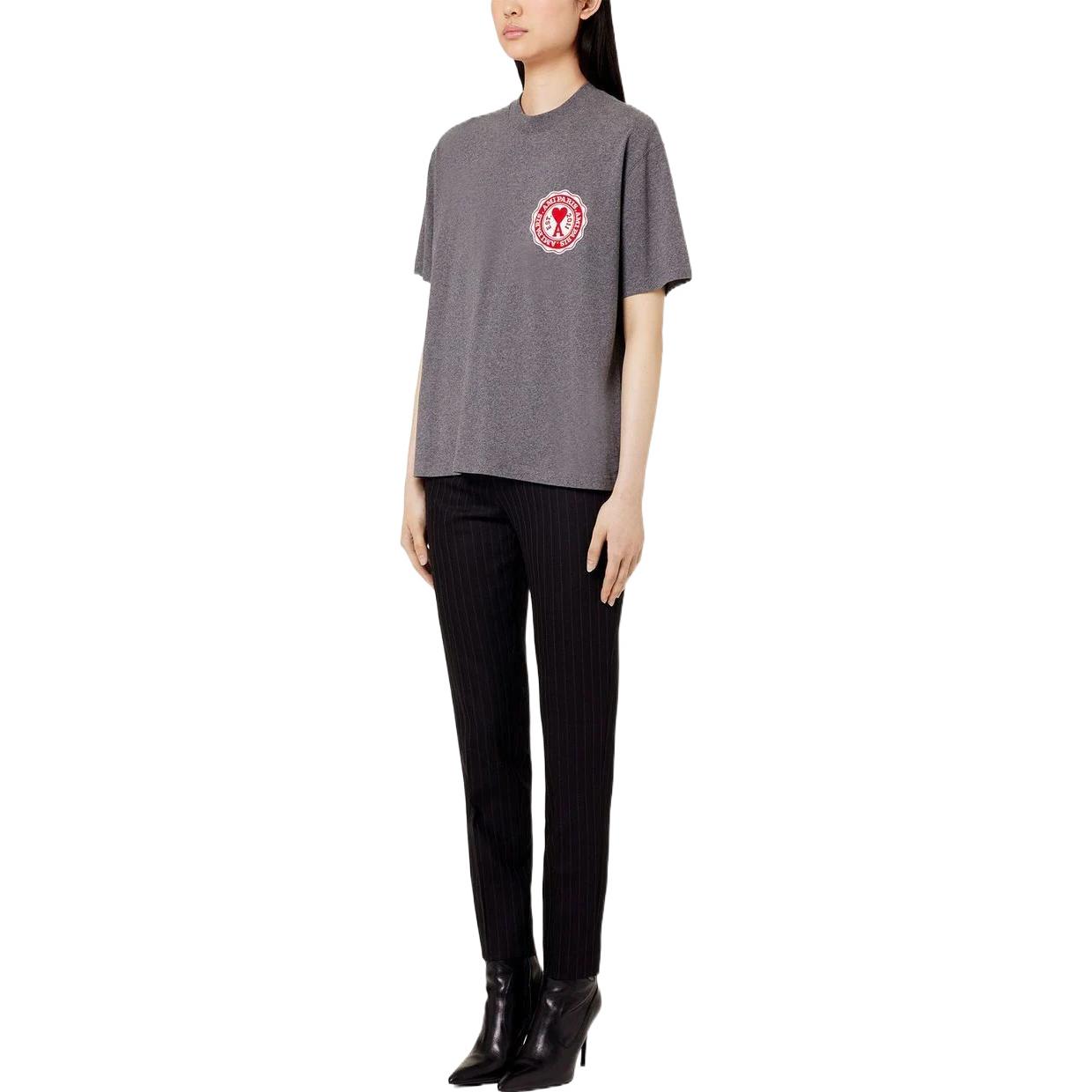 Shop AMI Paris SS22 ロゴ プリント クルーネック 半袖 Tシャツ ユニセックス グレー UTS011717-055